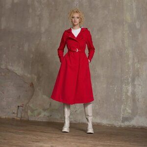 Rain Sisters Double Breasted Trapeze Coat - Classic Red - Size Large Petite